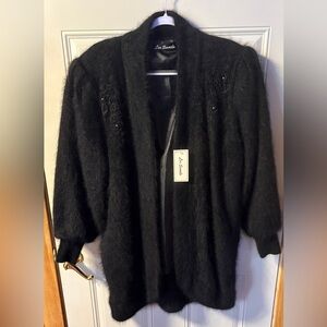 Lee Sands Black Rabbit Angora Blend Beaded Cardigan Jacket NWT 80s/90s Korea